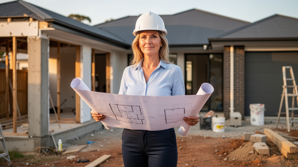 Woman reviewing architectural plans
