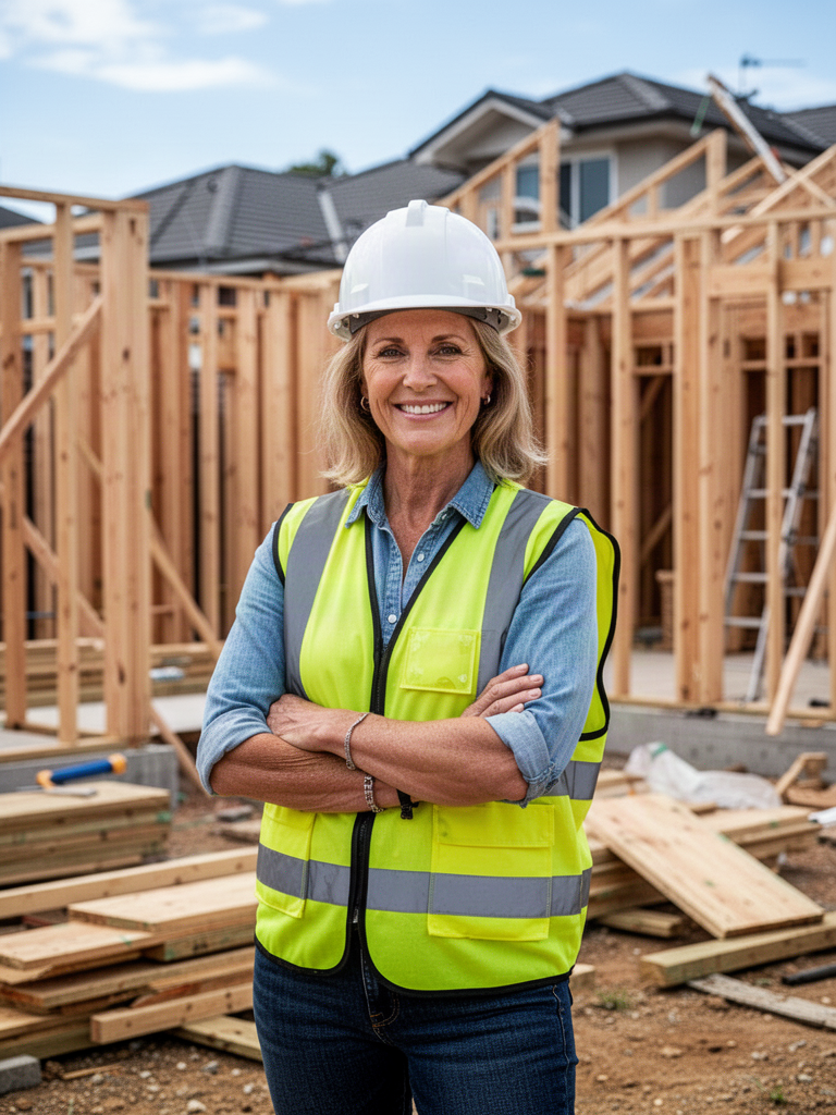 Confident woman on a construction site